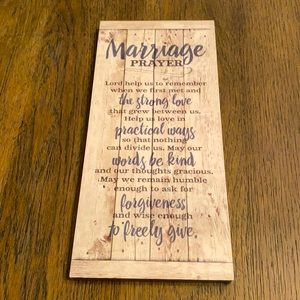 NWOT Marriage Prayer Wood Plaque. Vertical Frame Wall Hanging Decoration.
